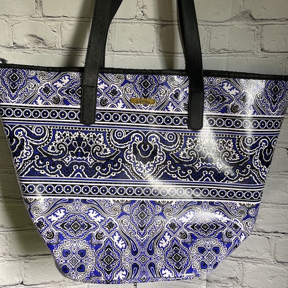 Soma Large PVC Blue & Black Baroque Print Tote Size 18”W x 13.5”H - Picture 2 of 8